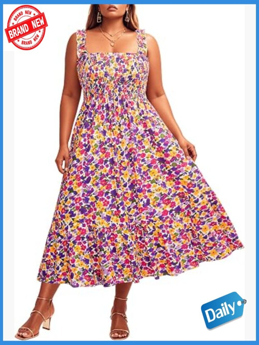 Plus Size Maxi Dress - Spaghetti Strap Smocked Tiered Flowy Sundress